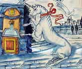 Particolare di piatto con UNICORNO Farnesiano